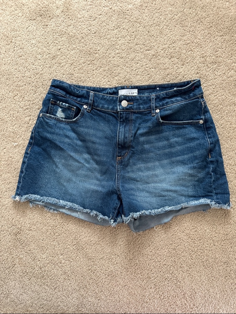 LOFT Dark Blue Frayed Hem Denim Shorts